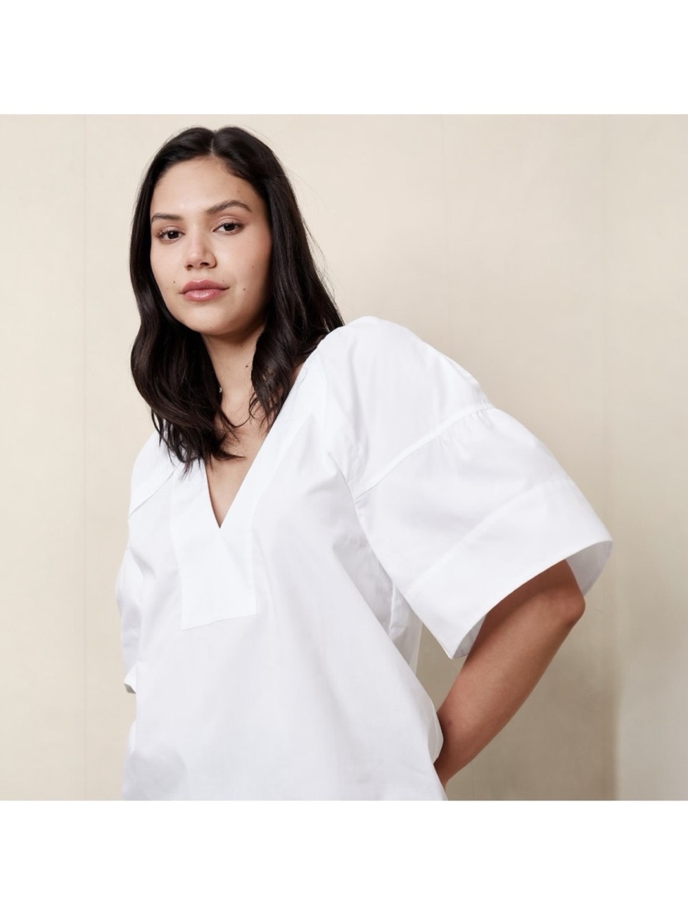 Banana Republic White V-Neck Cotton Poplin Women's Top XS